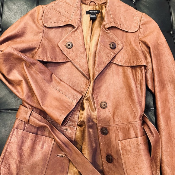 Vintage Brown Leather Trench Patch Pocket Coat - Picture 7 of 7